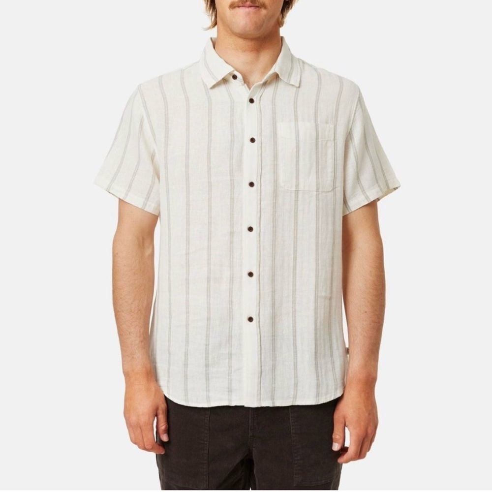 Katin Alan Short Sleeve Button Down Shirt in Cream/Grey new Size Med